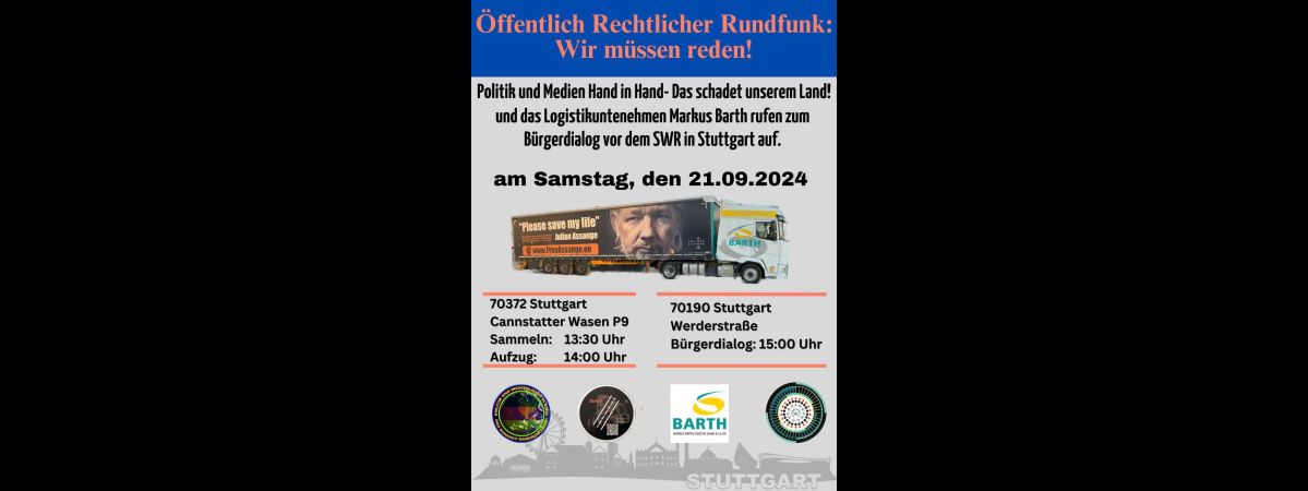 Wir müssen reden! Großdemo vor dem SWR am Samstag in Stuttgart.